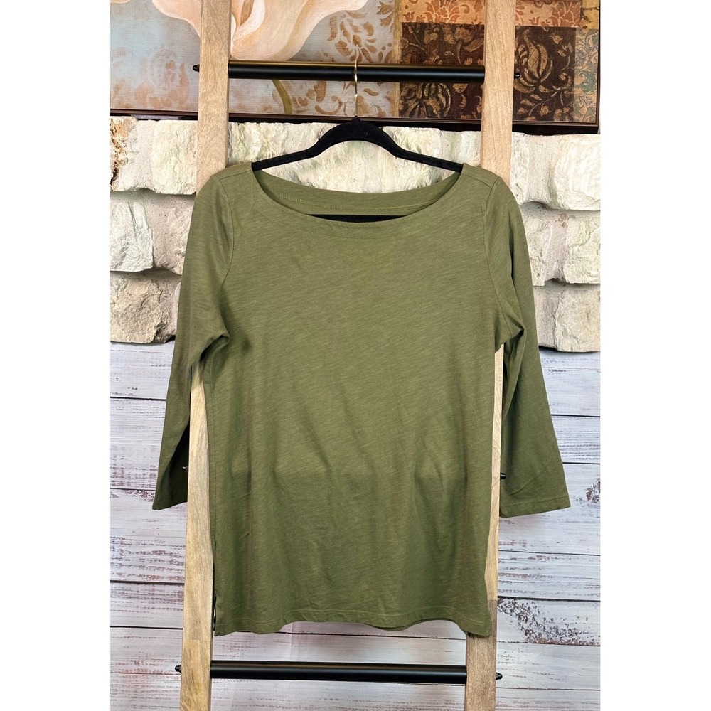 Loft Outlet Sage Green Boat Neck 3/4 Sleeve Cotton Slub Top Womens Size Small - Picture 3 of 6